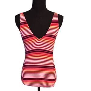 Express Red Striped Tank Top Fitted Casual Summer Stretch Women’s XS